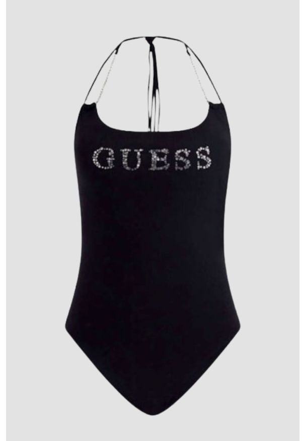 Guess - GUESS Czarny damski strój kąpielowy jednoczęściowy z cyrkoniami, Rozmiar S. Kolor: czarny