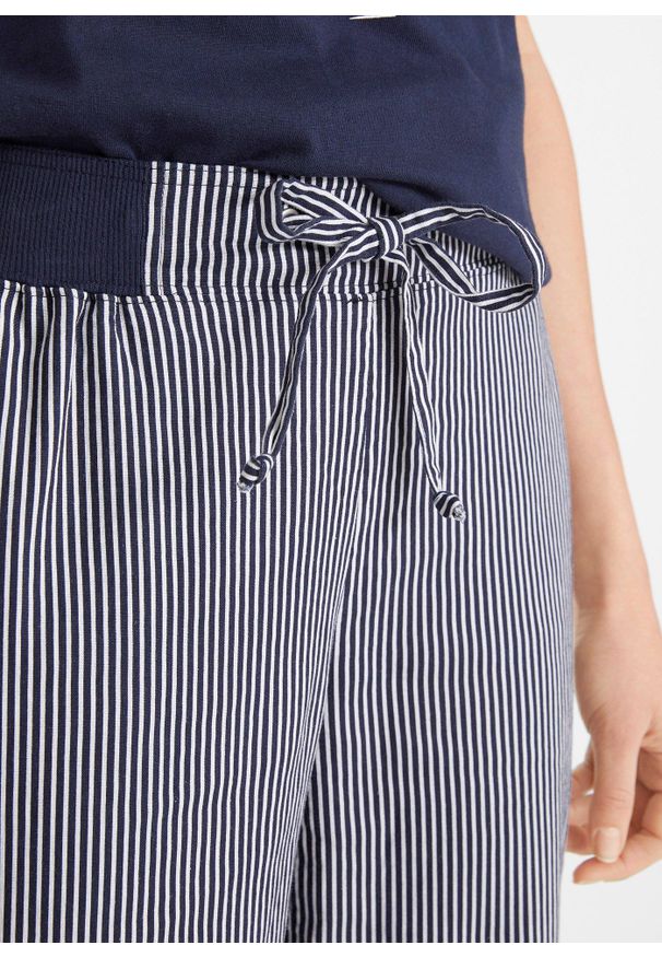 bonprix - Spodnie z materiału z lnem, dł. 7/8. Stan: podwyższony. Kolor: niebieski. Materiał: len, materiał