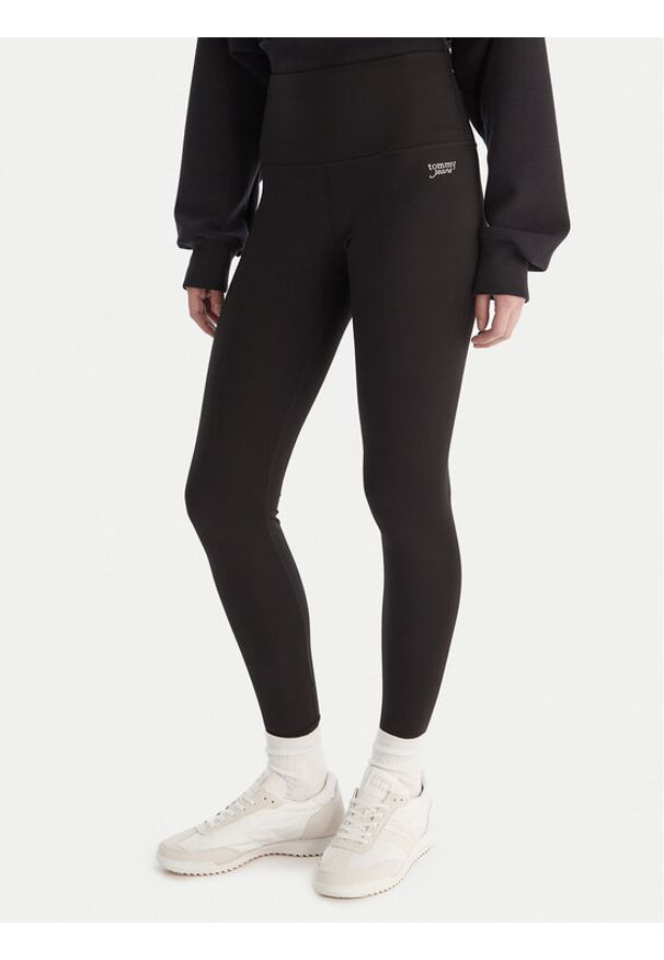 Tommy Jeans Legginsy Silver Script DW0DW21830 Czarny Slim Fit. Kolor: czarny. Materiał: syntetyk