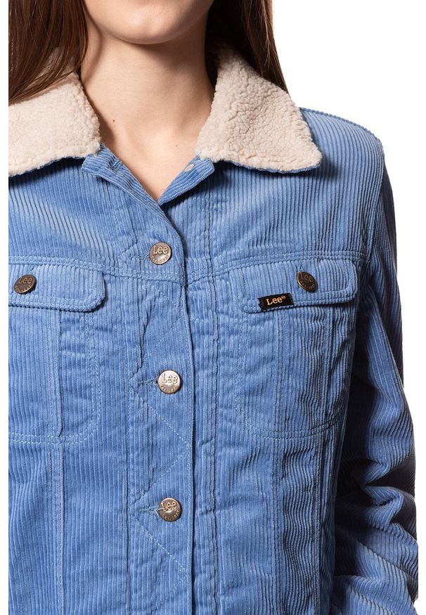 Lee - DAMSKA KURTKA SZTRUKSOWA LEE CORDUROY SHERPA RIDER JACKET FROST BLUE L54VDC98 112112972. Materiał: sztruks. Wzór: jednolity