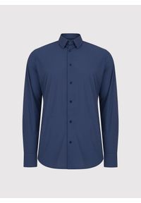 Pako Lorente - PAKO LORENTE – Granatowa dzianinowa koszula w jodełkę. Typ kołnierza: kołnierzyk klasyczny. Kolor: niebieski. Materiał: dzianina. Długość rękawa: długi rękaw. Długość: długie. Wzór: jodełka. Styl: klasyczny #4