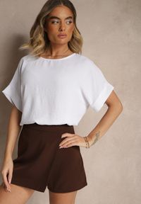 Renee - Biała Bluzka w Stylu Nietoperza Fadeasia. Okazja: na co dzień. Typ kołnierza: dekolt w serek. Kolor: biały. Styl: casual