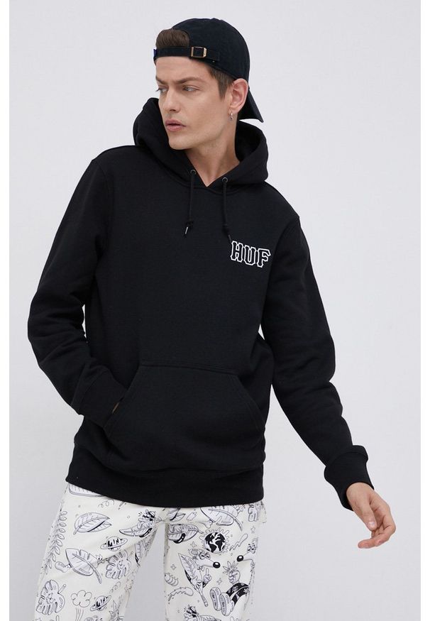 HUF Bluza męska kolor czarny z kapturem z nadrukiem. Okazja: na co dzień. Typ kołnierza: kaptur. Kolor: czarny. Materiał: dzianina. Wzór: nadruk. Styl: casual