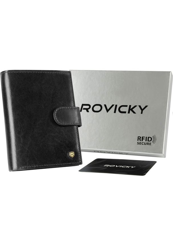 ROVICKY - Portfel męski skórzany N62L-RVT czarny. Kolor: czarny. Materiał: skóra