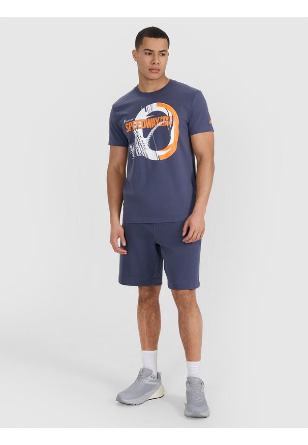 4f - 4F T-shirt regular z nadrukiem męski - szary L. Okazja: na co dzień. Kolor: szary. Materiał: bawełna, materiał, jersey. Długość rękawa: krótki rękaw. Długość: krótkie. Wzór: nadruk. Styl: klasyczny, sportowy, casual