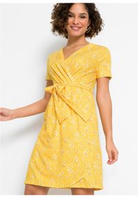 Sukienka kopertowa bonprix żółty cytrynowy w kwiaty. Kolor: żółty. Wzór: kwiaty. Typ sukienki: kopertowe #5