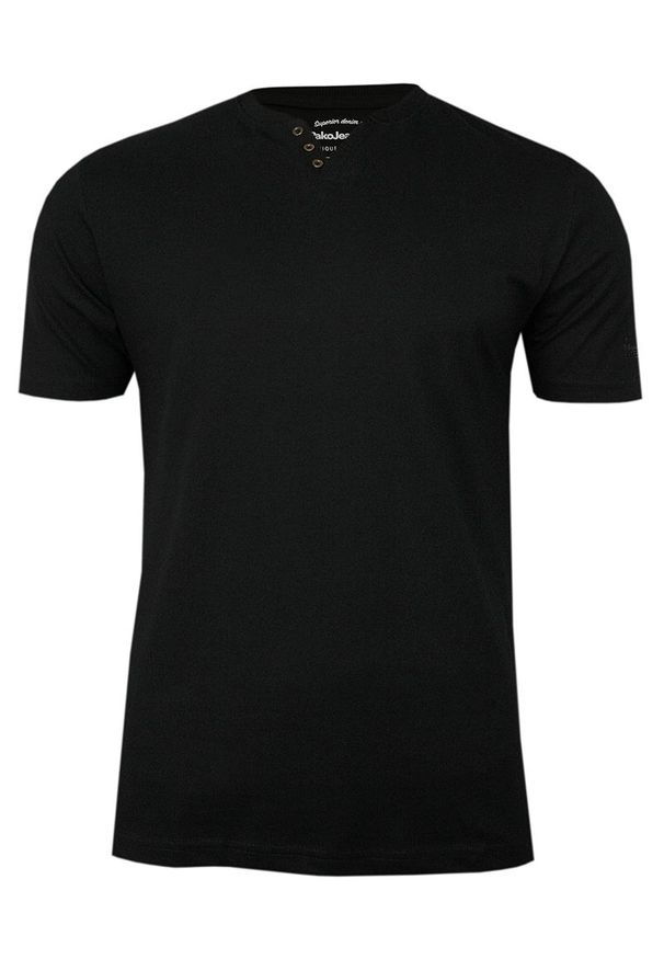 Pako Jeans - Czarny Bawełniany T-Shirt -PAKO JEANS- Męski, Krótki Rękaw, Dekolt w Serek z Guzikami, BASIC. Okazja: na co dzień. Typ kołnierza: dekolt w serek. Kolor: czarny. Materiał: bawełna. Długość rękawa: krótki rękaw. Długość: krótkie. Styl: casual