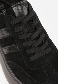 Born2be - Czarne Zamszowe Sneakersy na Grubej Podeszwie ze Skórzaną Wkładką Riovessa. Kolor: czarny. Materiał: zamsz, skóra #8