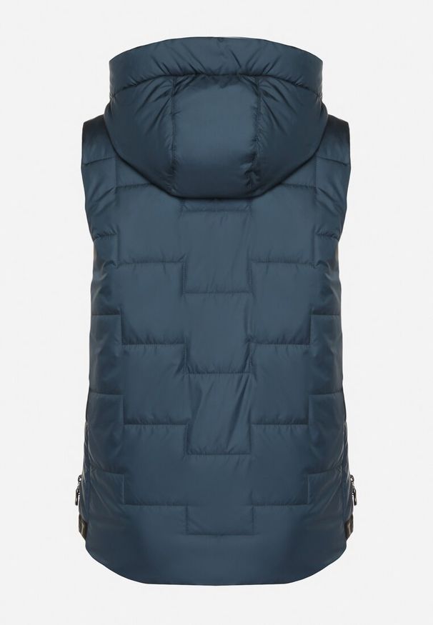 Born2be - Niebieska Pikowana Kamizelka z Kapturem i Sznurkami Imvila. Okazja: na co dzień. Typ kołnierza: kaptur. Kolor: niebieski. Materiał: jeans. Wzór: aplikacja. Styl: casual, elegancki, klasyczny