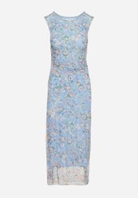 Born2be - Niebieska Koktajlowa Taliowana Sukienka w Kwiaty z Wiskozową Podszewką Lidra. Okazja: na ślub cywilny, na co dzień, na imprezę, na wesele. Kolor: niebieski. Materiał: wiskoza. Wzór: kwiaty. Styl: wizytowy #5