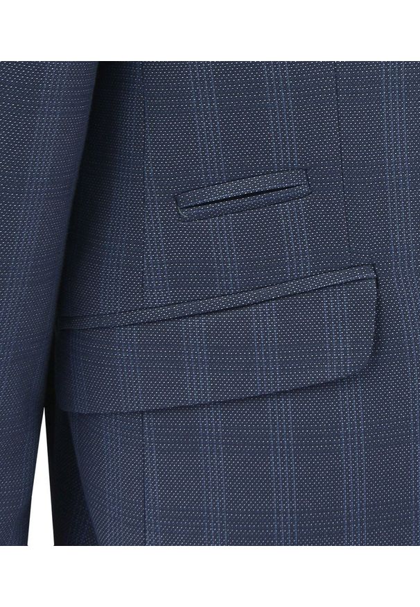 Taliowana, Elegancka Marynarka Męska - Casino - Granat, Delikatna Kratka. Kolor: niebieski. Materiał: poliester, wiskoza. Wzór: kratka. Styl: elegancki
