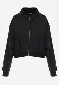 Born2be - Czarna Bawełniana Bluza Bomberka o Kroju Oversize z Kołnierzem Viminala. Okazja: na co dzień. Kolor: czarny. Materiał: bawełna. Styl: casual #8