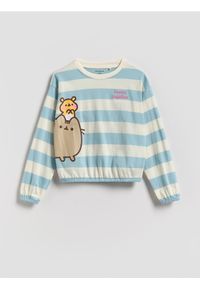 Reserved - Bluzka w paski Pusheen - jasnoniebieski. Kolor: niebieski. Materiał: bawełna. Długość rękawa: długi rękaw. Długość: długie. Wzór: paski