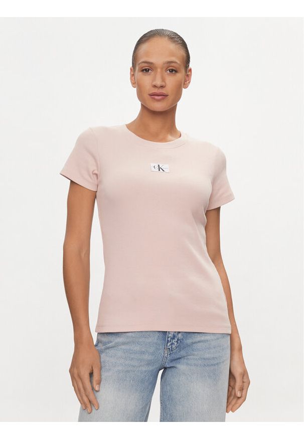 Calvin Klein Jeans T-Shirt J20J223358 Różowy Slim Fit. Kolor: różowy. Materiał: bawełna