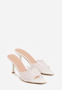 Born2be - Białe Siateczkowe Klapki na Szpilce z Koronką Sephaphine. Okazja: na co dzień. Kolor: biały. Materiał: koronka. Wzór: koronka. Obcas: na szpilce. Styl: casual, elegancki #3