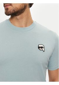 Karl Lagerfeld - KARL LAGERFELD T-Shirt 755710 551224 Błękitny Regular Fit. Typ kołnierza: dekolt w karo. Kolor: niebieski. Materiał: bawełna