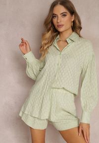 Renee - Zielony 2-częściowy Komplet z Elegancką Koszulą Oversize i Szortami Aphinthe. Kolor: zielony. Materiał: tkanina #5
