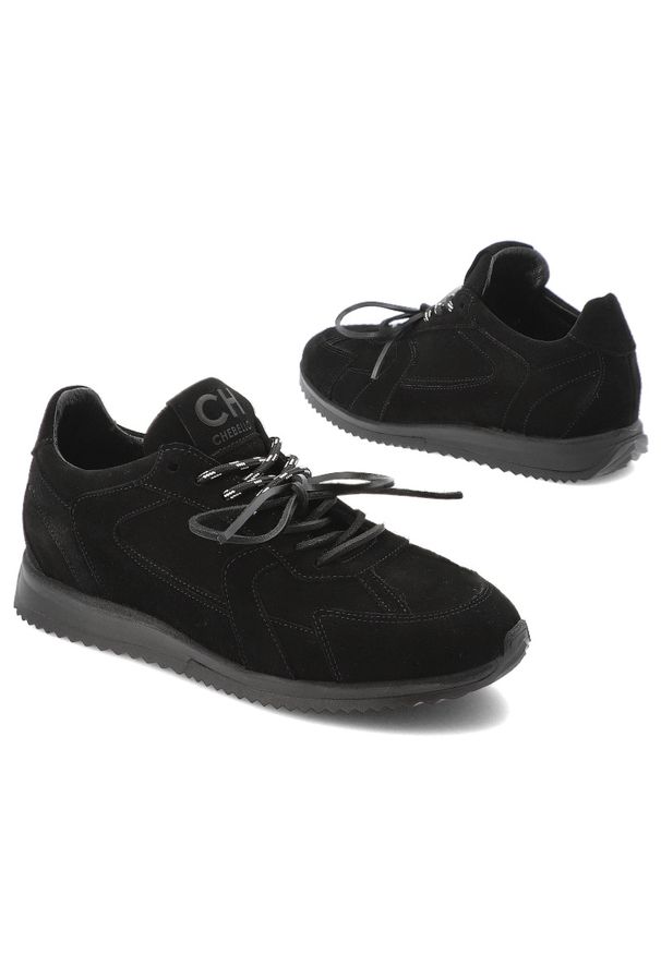 CheBello - Sneakersy damskie Chebello, skórzane na płaskiej podeszwie z okrągłym noskiem i sznurowane, czarne, 4861. Nosek buta: okrągły. Kolor: czarny. Materiał: skóra. Obcas: na płaskiej podeszwie. Styl: sportowy, elegancki, klasyczny