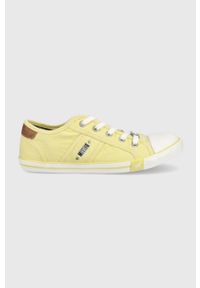 Mustang tenisówki damskie kolor żółty. Nosek buta: okrągły. Zapięcie: sznurówki. Kolor: żółty. Materiał: guma