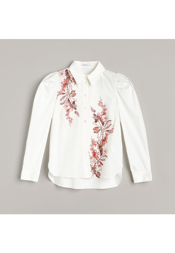 Reserved - Popelinowa koszula z nadrukiem - Biały. Kolor: biały. Wzór: nadruk