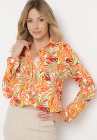 Born2be - Pomarańczowa Klasyczna Koszula we Florystyczny Wzór z Guzikami Cairissa. Kolor: pomarańczowy. Sezon: lato. Styl: klasyczny #1
