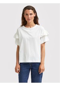 Selected Femme T-Shirt Rylie 16079837 Biały Regular Fit. Kolor: biały. Materiał: bawełna