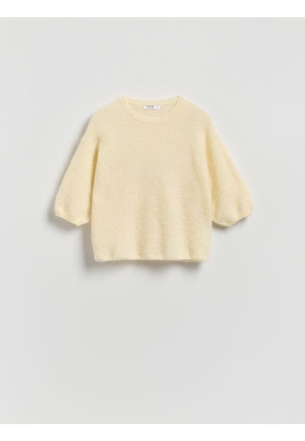 Reserved - Sweter z wełną - jasnożółty. Kolor: żółty. Materiał: wełna