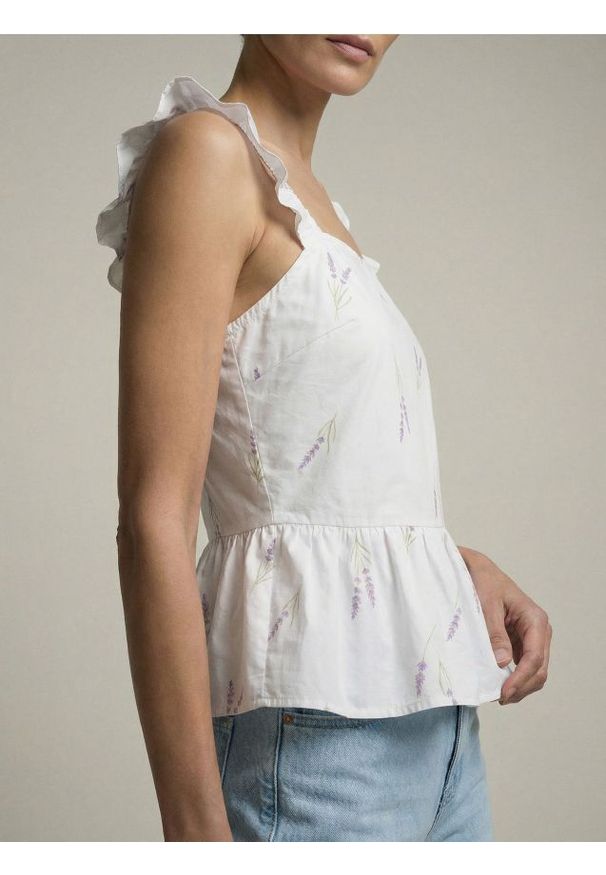 Sinsay - Bawełniana koszulowa bluzka z falbanami - wielobarwny. Materiał: bawełna