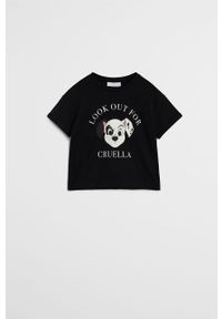 Mango Kids - T-shirt dziecięcy Cruella 80-104 cm. Okazja: na co dzień. Kolor: czarny. Materiał: bawełna, dzianina. Wzór: nadruk. Styl: casual #1