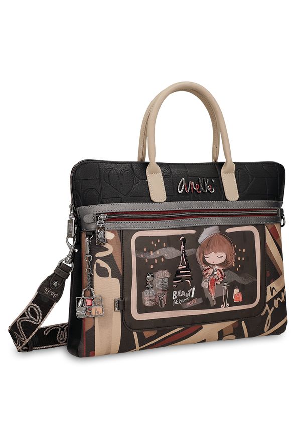 Aktówka damska Anekke, na dokumenty na laptopa na notebooka do ręki i na ramię, brązowa, 41806-110. Kolor: brązowy. Wzór: nadruk. Styl: casual, biznesowy, elegancki