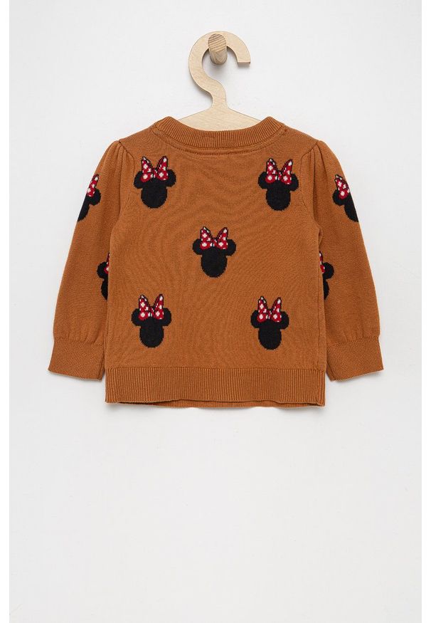 GAP Sweter bawełniany dziecięcy x Disney kolor brązowy. Okazja: na co dzień. Kolor: brązowy. Materiał: bawełna. Wzór: motyw z bajki. Styl: casual