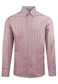 Ravanelli - Modna Koszula z Kołnierzykiem na Guziki - Drobny Prążek, Czerwona. Typ kołnierza: button down. Kolor: czerwony. Materiał: bawełna. Wzór: prążki #1