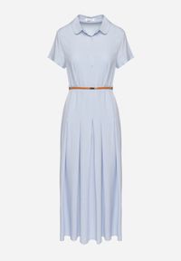 Born2be - Niebieska Wiskozowa Sukienka o Koszulowym Fasonie z Wąskim Paskiem Fillamea. Kolor: niebieski. Materiał: wiskoza. Wzór: aplikacja. Typ sukienki: koszulowe. Styl: elegancki #6