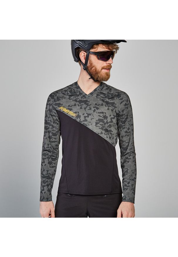 ROCKRIDER - Koszulka na rower MTB All Mountain Rockrider długi rękaw. Kolor: czarny. Materiał: materiał, poliester, elastan. Długość rękawa: długi rękaw. Długość: długie. Sport: kolarstwo