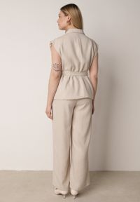 Born2be - Beżowy Elegancki Komplet Garniturowy z Wiskozy Spodnie i Kamizelka z Paskiem Amwyn. Kolor: beżowy. Materiał: wiskoza #7