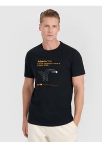 4f - 4F T-shirt regular z nadrukiem męski - czarny S. Okazja: na co dzień. Kolor: czarny. Materiał: bawełna, materiał, jersey. Długość rękawa: krótki rękaw. Długość: krótkie. Wzór: nadruk. Styl: klasyczny, sportowy, casual