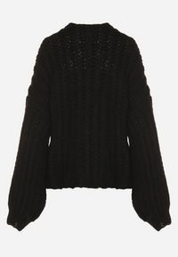 Born2be - Czarny Niezapinany Kardigan Oversize z Domieszką Wełny i Wiskozy Tianavia. Okazja: na co dzień. Kolor: czarny. Materiał: wełna, wiskoza. Długość: długie. Styl: casual #2