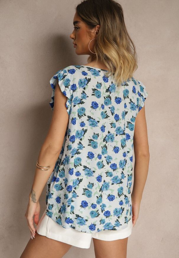 Renee - Niebieska Kwiatowa Bluzka z Bawełny Ulosirenia. Okazja: na co dzień. Kolor: niebieski. Materiał: bawełna. Wzór: kwiaty. Styl: elegancki, casual