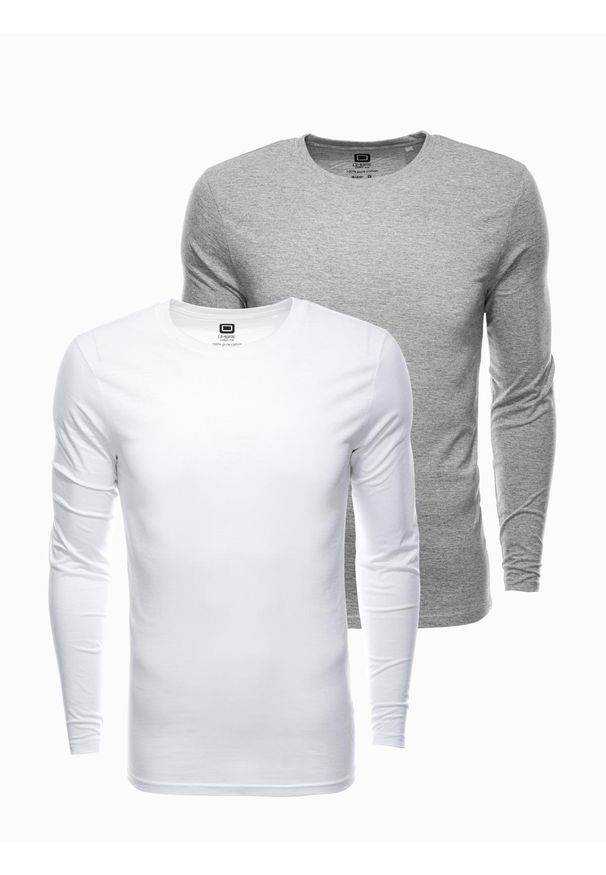 Ombre Clothing - Zestaw longsleeve męski z długim rękawem 2-pak - mix V1 - Rozmiar: XL. Kolor: szary. Materiał: skóra, bawełna. Długość rękawa: długi rękaw. Długość: długie. Wzór: melanż, aplikacja