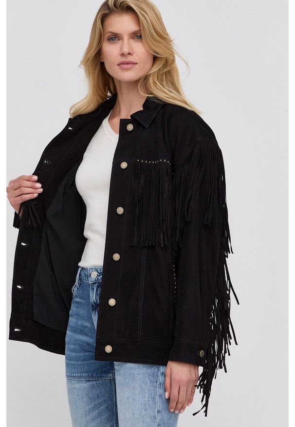 Guess Kurtka zamszowa kolor czarny przejściowa. Okazja: na co dzień. Kolor: czarny. Materiał: zamsz. Styl: casual