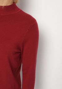Born2be - Bordowy Gładki Sweter z Półgolfem w Stylu Casual Unallia. Okazja: na co dzień. Kolor: czerwony. Materiał: jeans. Długość rękawa: długi rękaw. Długość: długie. Wzór: gładki. Styl: casual #4