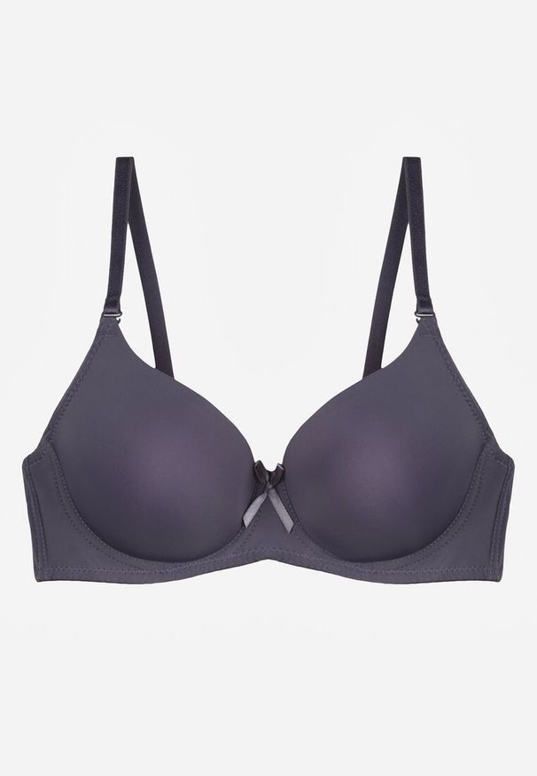 Renee - Granatowy Gładki Biustonosz o Klasycznym Fasonie Zdobiony Kokardką Caloris. Kolor: niebieski. Wzór: aplikacja, gładki