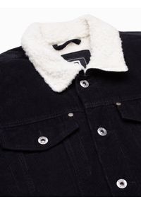 Ombre Clothing - Kurtka męska sztruksowa typu sherpa C524 - czarna - XXL. Kolor: czarny. Materiał: sztruks. Sezon: jesień, zima. Styl: klasyczny #5