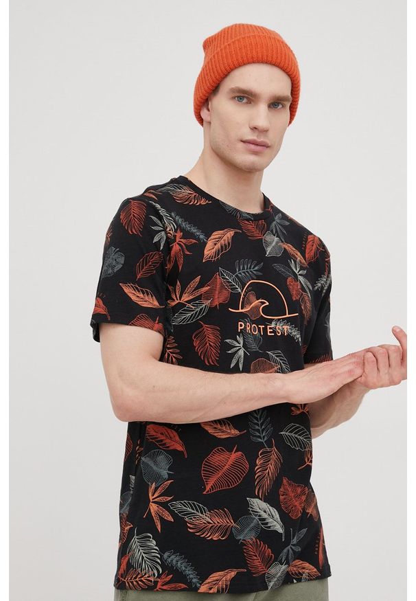 Protest t-shirt bawełniany kolor czarny z nadrukiem. Kolor: czarny. Materiał: bawełna. Wzór: nadruk