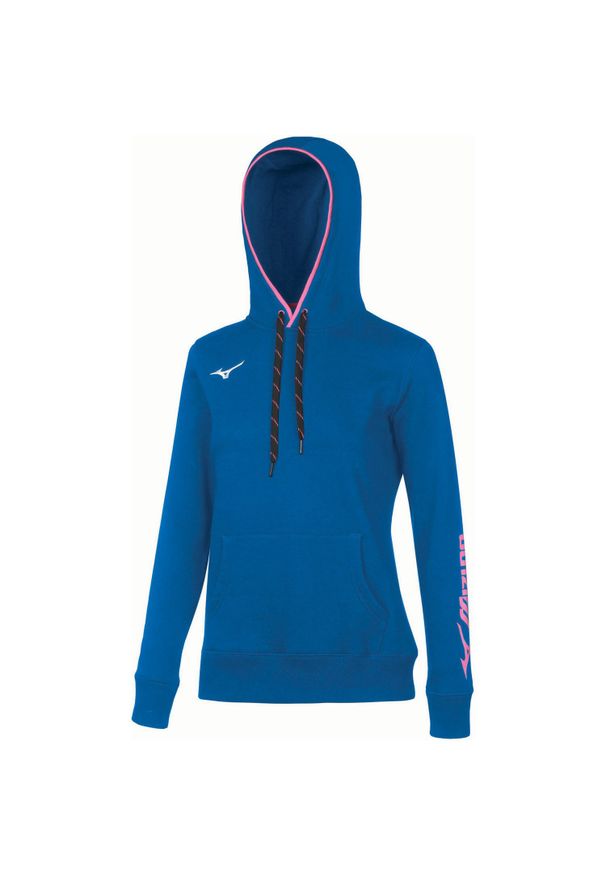 Damska bluza z kapturem Mizuno Wom. Typ kołnierza: kaptur. Kolor: niebieski. Sport: fitness