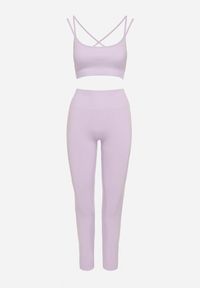 Born2be - Fioletowy Komplet Sportowy Biustonosz na Ramiączkach i Legginsy z Gumką w Pasie Nadlira. Kolor: fioletowy