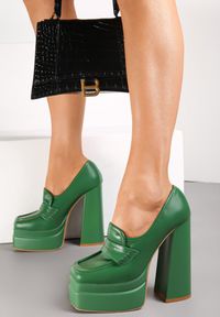 Renee - Zielone Czółenka na Wysokim Słupku i Platformie Bayi. Nosek buta: otwarty. Kolor: zielony. Obcas: na platformie. Wysokość obcasa: średni #1