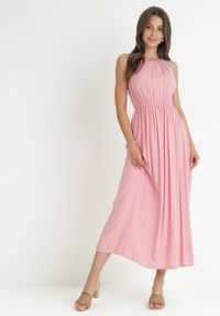 Born2be - Jasnoróżowa Sukienka z Wiskozy Bez Rękawów z Gumką w Pasie Fona. Kolor: różowy. Materiał: wiskoza. Długość rękawa: bez rękawów #3
