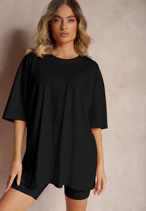 Renee - Czarny T-shirt z Krótkim Rękawem z Bawełny Bavima. Kolor: czarny. Materiał: bawełna. Długość rękawa: krótki rękaw. Długość: krótkie