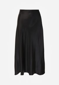Renee - Czarna Satynowa Midi Spódnica Rozkloszowana z Gumką w Pasie i Suwakiem Leose. Kolor: czarny. Materiał: satyna #5